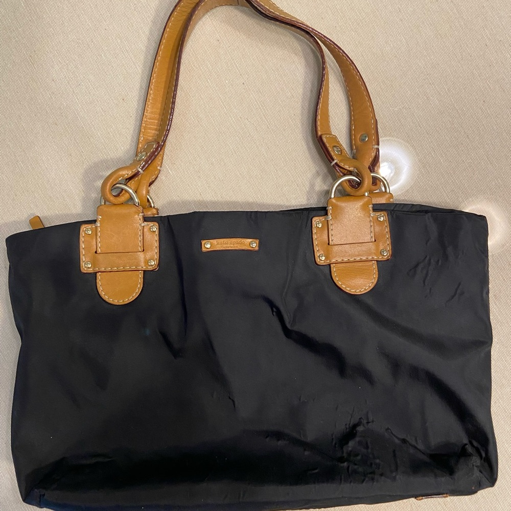 kate spade Black Nylon Tote with Tan Leather Trim